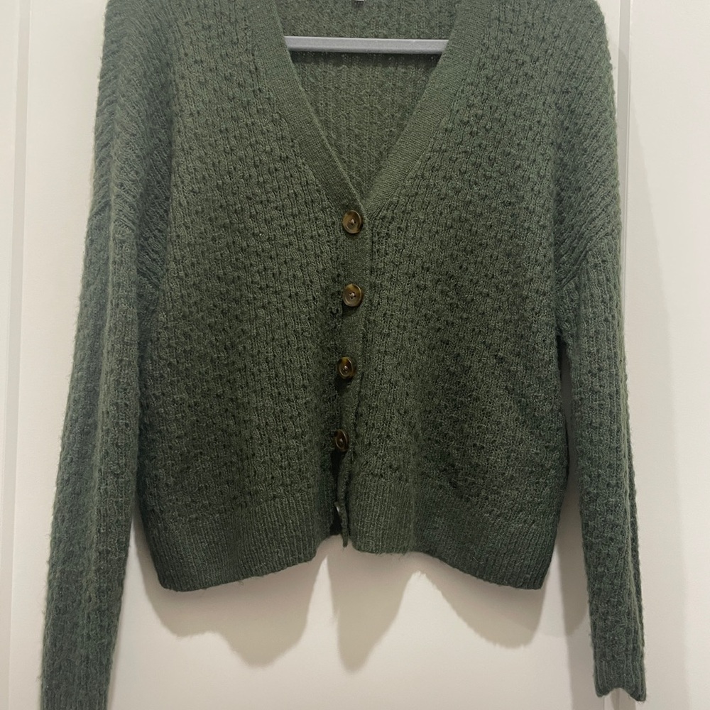 Green V-Neck Button-Up Sweater